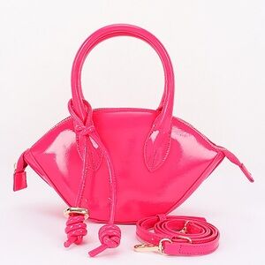 Vegan Patent Leather Top Handle Clutch Bag